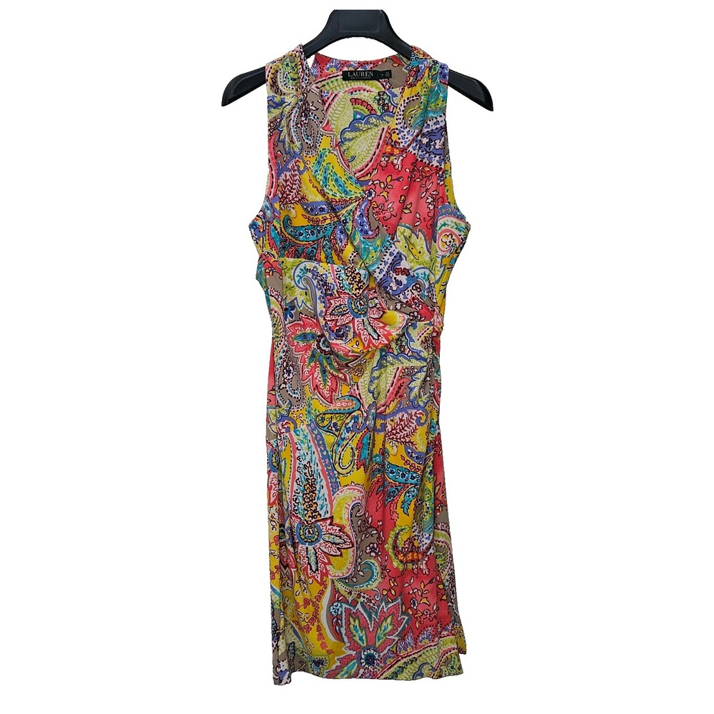 Lauren Ralph Lauren Faux Wrap Dress Womens 10 Multicolor Paisley - No Lining